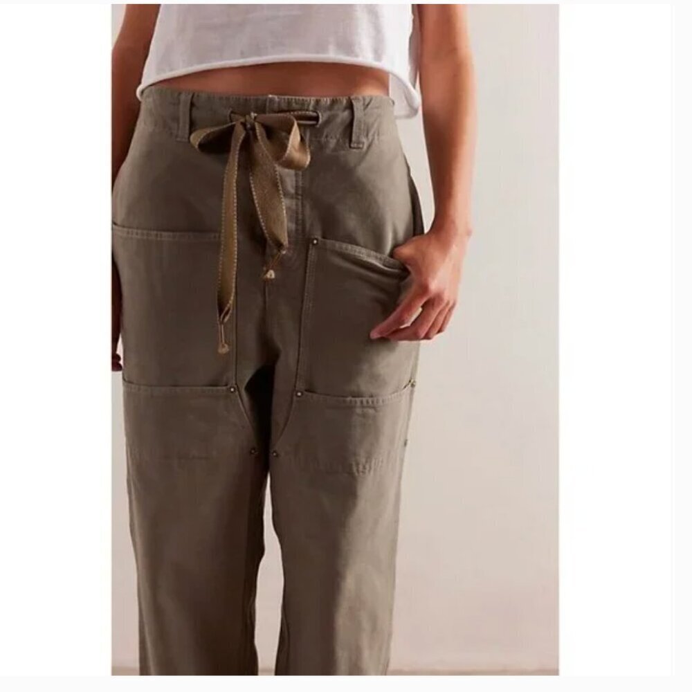 We The Free Olive Green Utility Tie-Waist Jeans